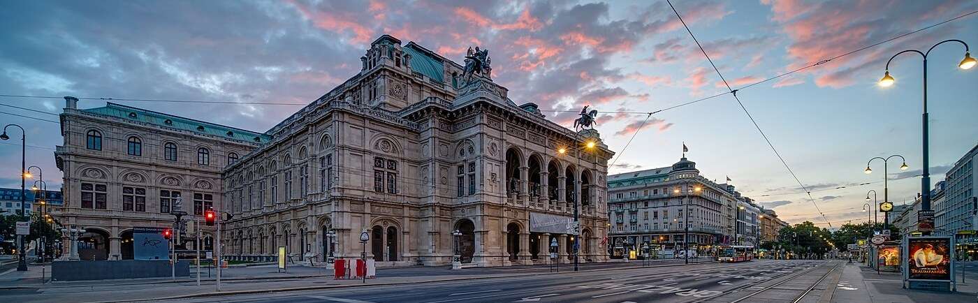 The Vienna State Opera on the Ringstrasse at dawn, near the Hotel Sacher